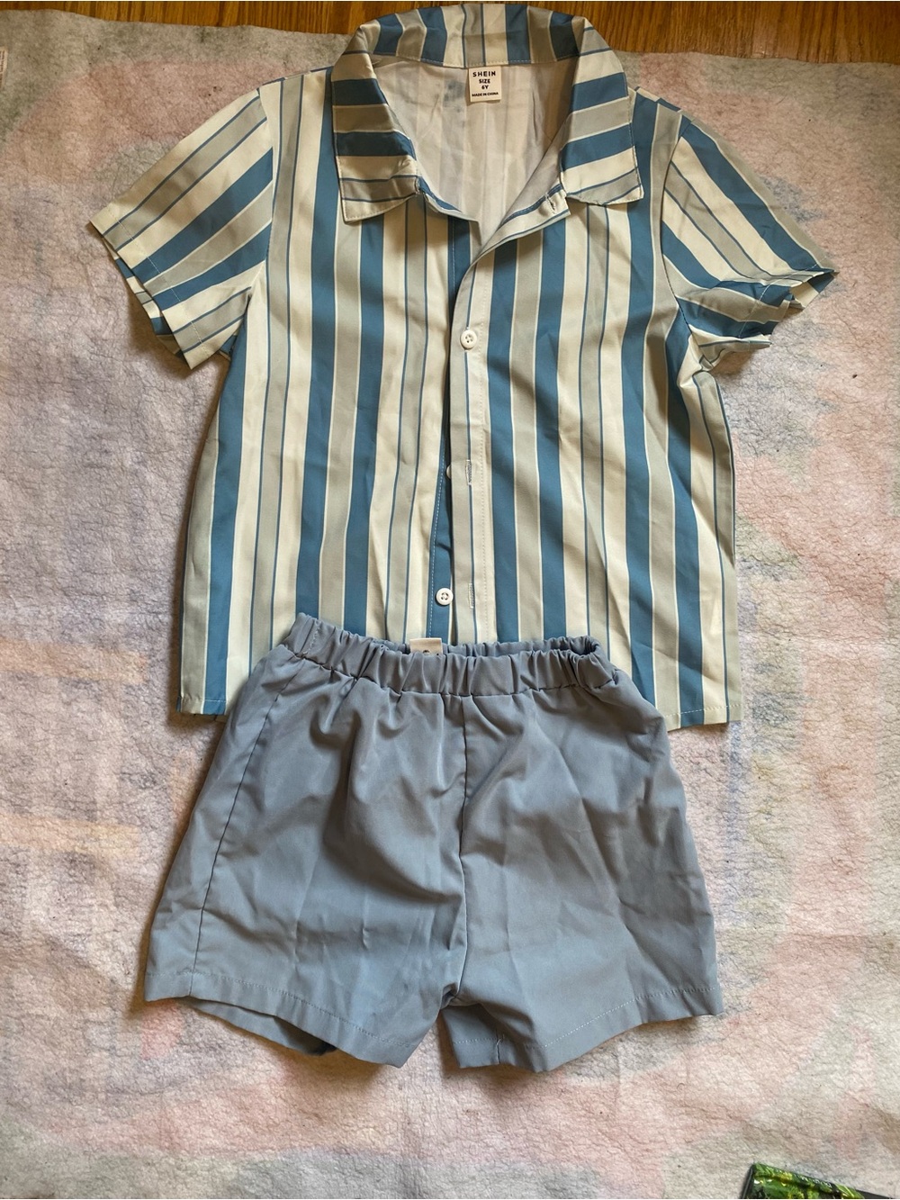 SHEIN Blue & White Striped Button-Up Top with Light Blue Shorts
